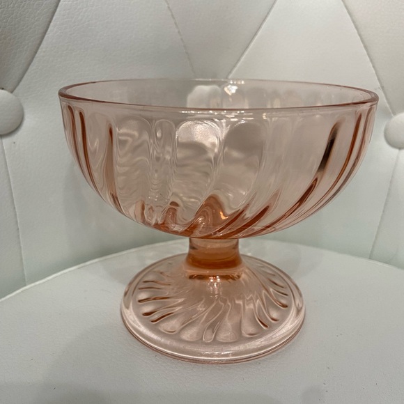 Vtg CRISTAL d'ARQUES Durand Pink Rosaline Swirl Footed Dessert Ice Cream Bowl - Picture 4 of 11